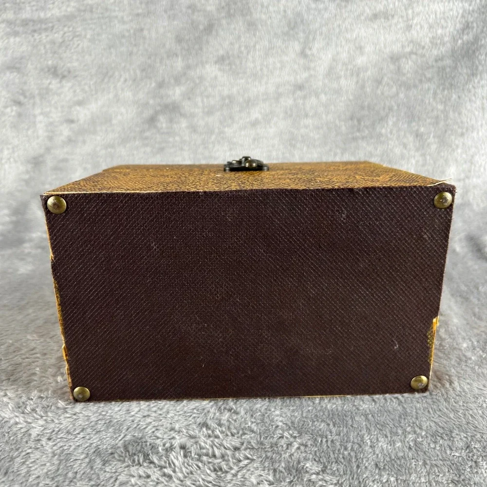 Vintage Snakeskin Embossed Treasure Chest Jewelry Box Bronze Handle Latch Yellow